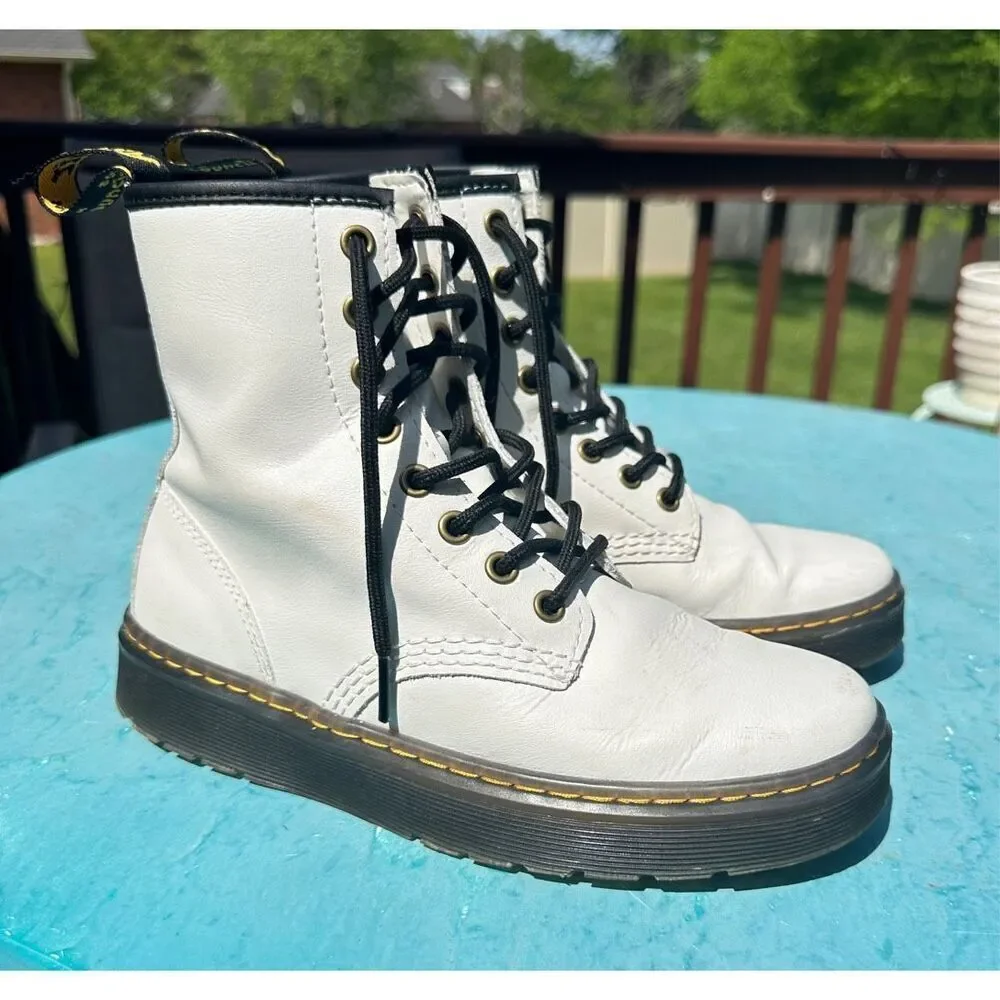 Dr Martens Docs 1460‎ 8-eyelet Soft Smooth White Leather Boots Women Size 5